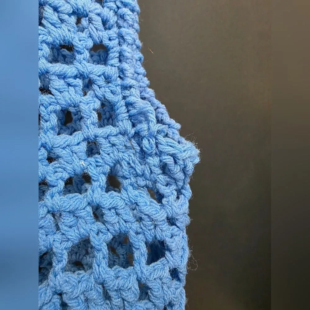 Blue Crochet Open Front Vest Cardigan